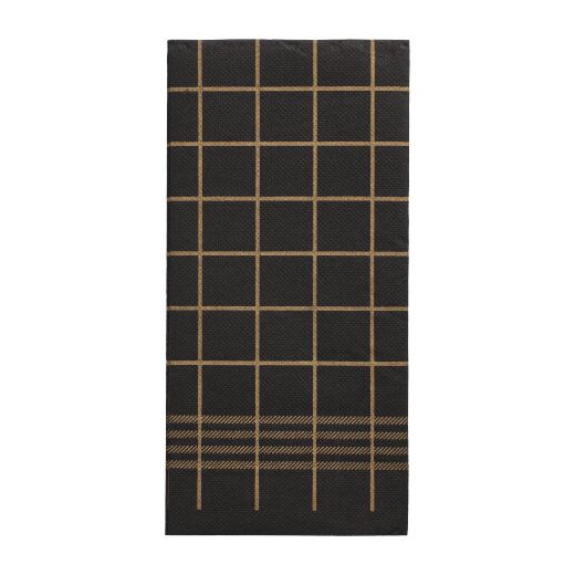 Servetter, 2-lags "PUNTO" 1/8-vikt 39 cm x 40 cm svart/guld "Kitchen Towel" mikropräglade 1