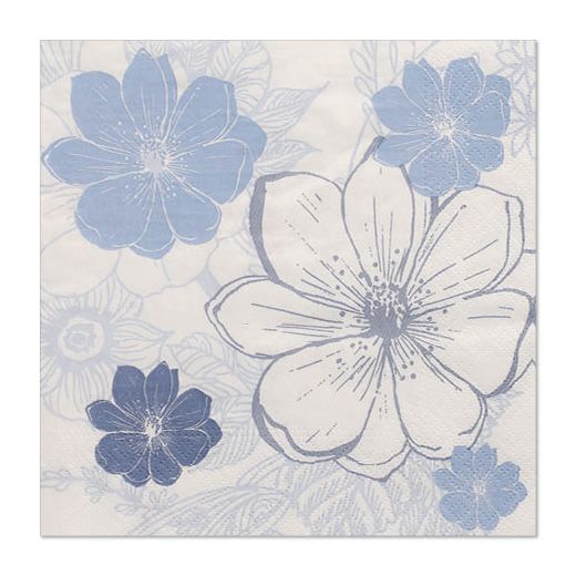 Servett, 3-lags 1/4-vikt 33 cm x 33 cm "Blue Floret" 1