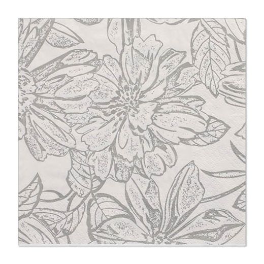 Servett, 3-lags 1/4-vikt 33 cm x 33 cm "Grey Flowery" 1