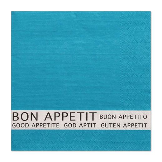 Servett, 3-lags 1/4-vikt 33 cm x 33 cm turkos "Bon Appetit" 1