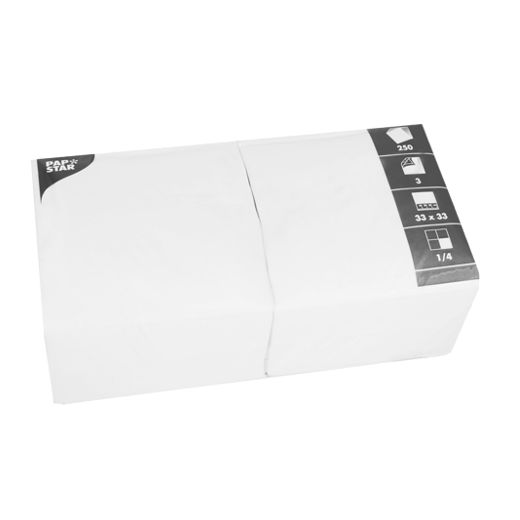 Servett, 3-lags 1/4-vikt 33 cm x 33 cm vit 1