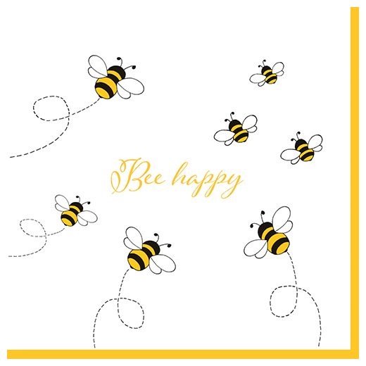 Servett, 3-lags 1/4-vikt 33 cm x 33 cm "Bee Happy" 1
