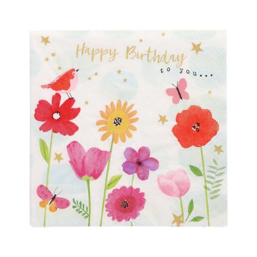 Servett, 3-lags 1/4-vikt 33 cm x 33 cm "Birthday Flowers" 1