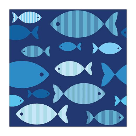 Servett, 3-lags 1/4-vikt 33 cm x 33 cm "Blue Fish" 1