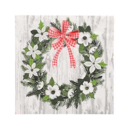 Servett, 3-lags 1/4-vikt 33 cm x 33 cm "Christmas Wreath" 1