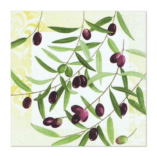 Servett, 3-lags 1/4-vikt 33 cm x 33 cm "Olive Twig" 1