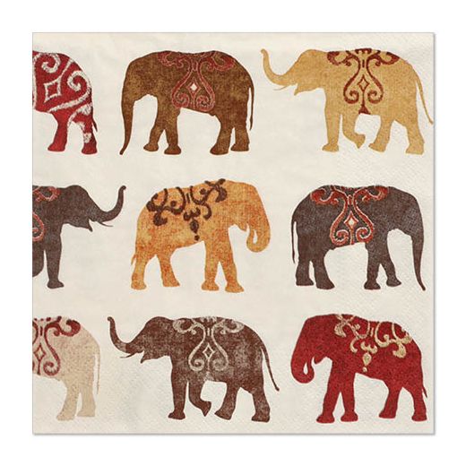 Servett, 3-lags 1/4-vikt 33 cm x 33 cm "Elephants" 1