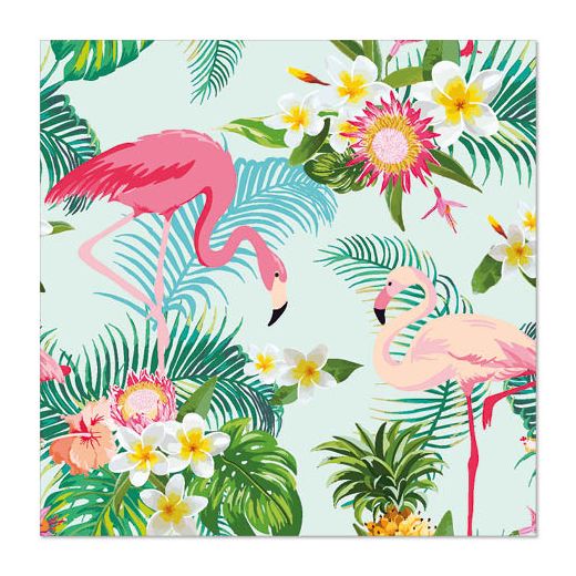Servett, 3-lags 1/4-vikt 33 cm x 33 cm "Exotic Flamingos" 1