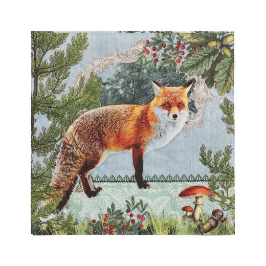 Servett, 3-lags 1/4-vikt 33 cm x 33 cm "Fox Portrait" 1