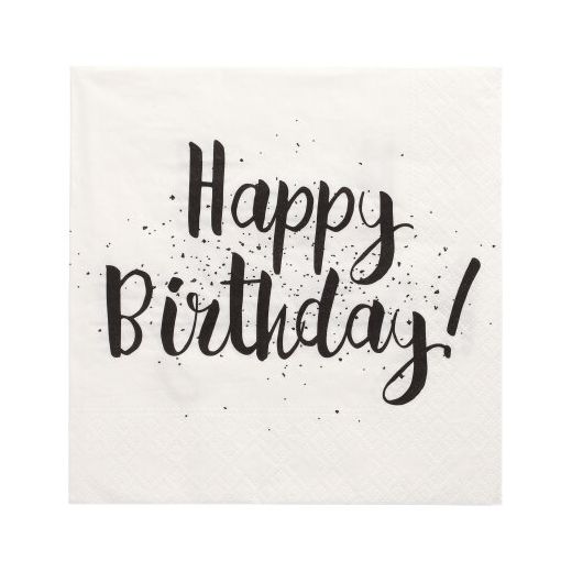Servett, 3-lags 1/4-vikt 33 cm x 33 cm "Happy Birthday" 1