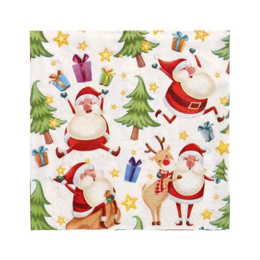 Servett, 3-lags 1/4-vikt 33 cm x 33 cm "Happy Santa" 1