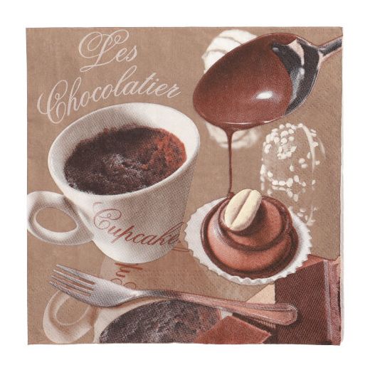 Servett, 3-lags 1/4-vikt 33 cm x 33 cm "Les Chocolatier" 1