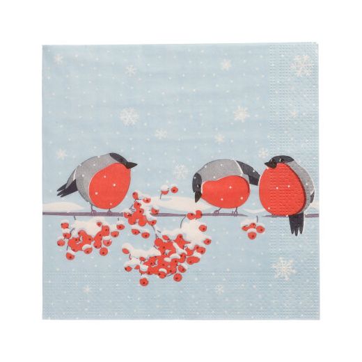 Servett, 3-lags 1/4-vikt 33 cm x 33 cm "Red Gorded Birds" 1