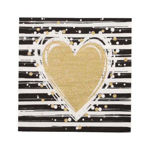 Servett, 3-lags 1/4-vikt 33 cm x 33 cm "Sparkling Heart" 1