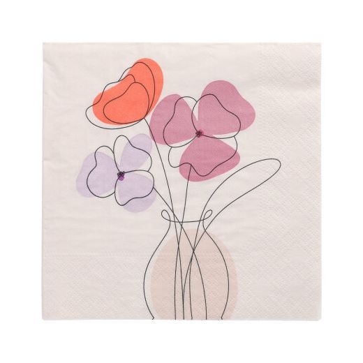 Servett, 3-lags 1/4-vikt 33 cm x 33 cm "Vase of Flowers" 1