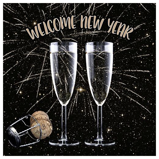 Servett, 3-lags 1/4-vikt 33 cm x 33 cm "Welcome New Year" 1