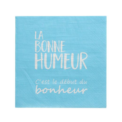 Servett, 3-lags 1/4-vikt 33 cm x 33 cm blå "La Bonne Humeur" 1