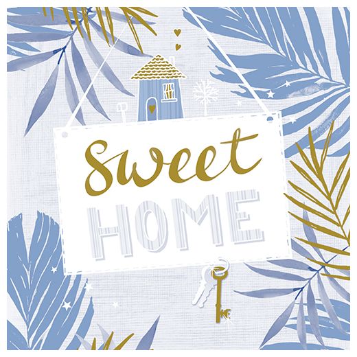 Servett, 3-lags 1/4-vikt 33 cm x 33 cm blå "Sweet Home" 1