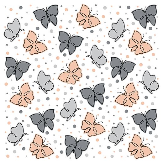 Servett, 3-lags 1/4-vikt 33 cm x 33 cm grå "Papillons" 1