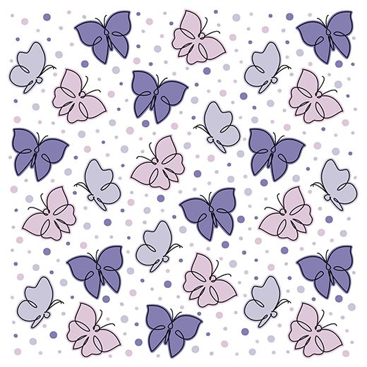Servett, 3-lags 1/4-vikt 33 cm x 33 cm lila "Papillons" 1