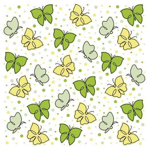 Servett, 3-lags 1/4-vikt 33 cm x 33 cm limegrön "Papillons" 1
