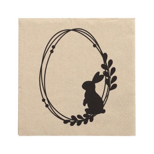Servett, 3-lags 1/4-vikt 33 cm x 33 cm natur "Rabbit Wreath" av återvunnet papper 1