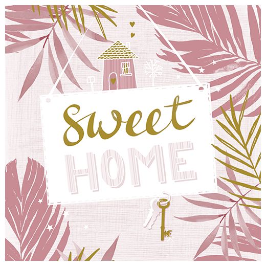 Servett, 3-lags 1/4-vikt 33 cm x 33 cm rosa "Sweet Home" 1