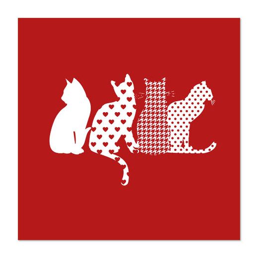 Servett, 3-lags 1/4-vikt 33 cm x 33 cm röd "Cats" 1