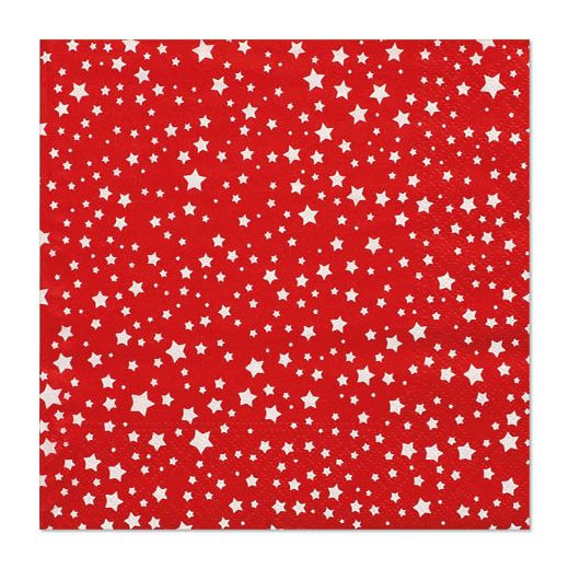 Servett, 3-lags 1/4-vikt 33 cm x 33 cm röd/vit "Etoiles" 1