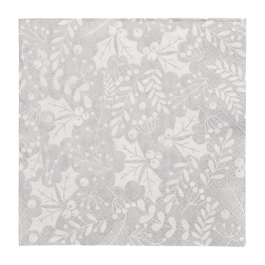 Servett, 3-lags 1/4-vikt 40 cm x 40 cm silver "Houx et Gui" 1