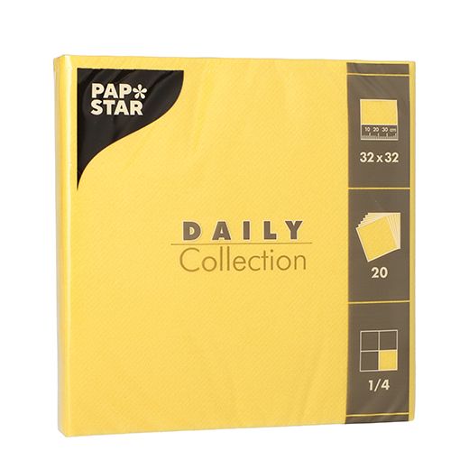 Servetter "DAILY Collection" 1/4-vikt 32 cm x 32 cm gul 1