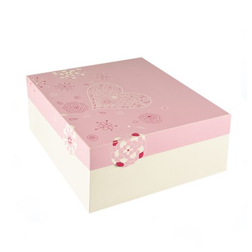 Cake lådor, med lock, papper kantig 30 cm x 30 cm x 13 cm weiss/rosa "Lovely Flowers" 1