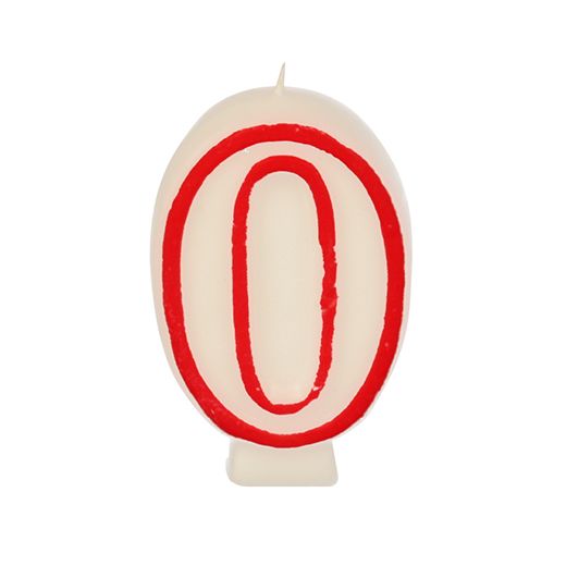 Sifferljus 7,3 cm vit "0" med röd kant 1
