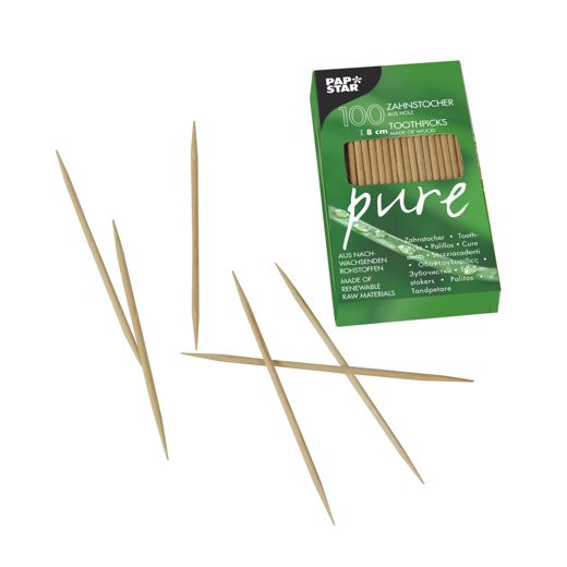 Tandpetare, trä "pure" rund 8 cm 1