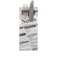 Bestickficka 20 cm x 8,5 cm svart/vit "Newsprint" inkl. svart servett 33 x 33 cm 2-lag.