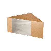 Sandwichlådor, papp med fönster av PLA "pure" 12,3 cm x 12,3 cm x 8,2 cm brun