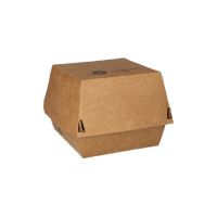 Hamburgerbox tillverkad av färskfiberkartong 7,8 cm x 9 cm x 9 cm brun "100% Fair"