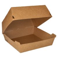 Hamburgerbox tillverkad av färskfiberkartong "pure" 9 cm x 15,5 cm x 15,5 cm brun (Extra stor)
