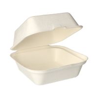 Hamburgerlåda tillverkad av sockerrör 8 cm x 14 cm x 15 cm vit