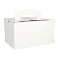 Lunch-Box, papp kantig 12,5 cm x 15,5 cm x 22,5 cm vit med handtag