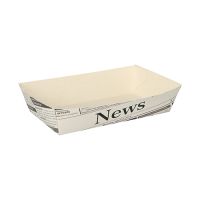 Pommesbricka tillverkad av färskfiberkartong 3,8 cm x 8,5 cm x 15,5 cm vit "Newsprint"