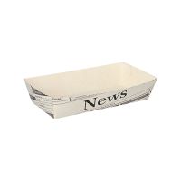 Pommesbricka tillverkad av färskfiberkartong 3,5 cm x 7 cm x 15 cm vit "Newsprint"