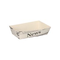 Pommesbricka tillverkad av färskfiberkartong 3,5 cm x 7 cm x 12 cm vit "Newsprint"