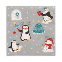 Servett, 3-lags 1/4-vikt 33 cm x 33 cm "Happy Penguins"