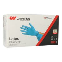 "WORK-INN" Handskar, latex puderfri blå "Blue Grip" Storlek L