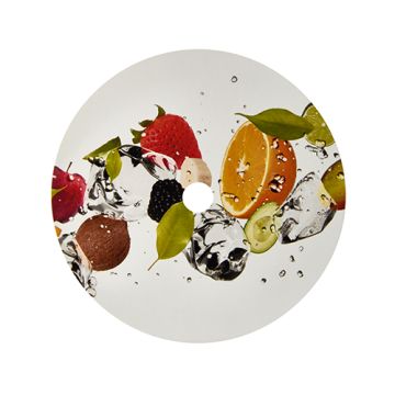 Papplock för bägare rund Ø 10 cm "Fruits" med stansat hål