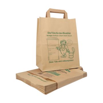 Kompostpåse, papper med handtag 10 l 28 cm x 22 cm x 14 cm brun "tryckt"