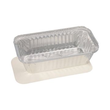 Alu formar med lock, papp, PE-belagt kantig 0,7 l 4,9 cm x 10,3 cm x 19,5 cm