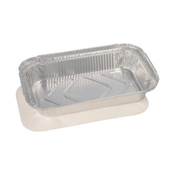 Alu ungsformar med lock till aluformar, PP-belagd kantig 0,65 l 3,4 cm x 13 cm x 22 cm för lasagne