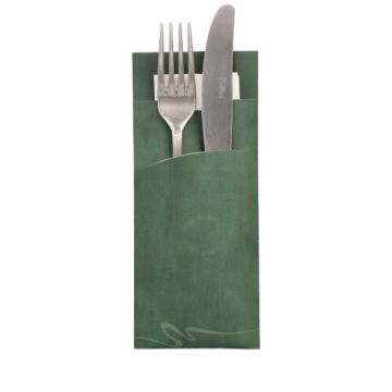 Bestickficka 20 cm x 8,5 cm mörkgrön inkl. weißer Serviette